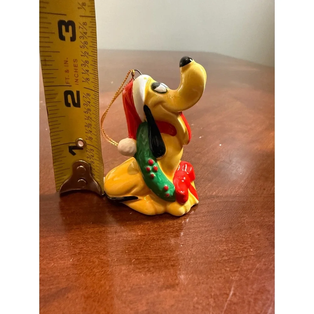 Vtg Disney Pluto Christmas Ornament Japan Ceramic Dog Santa Hat Holiday Decor‎